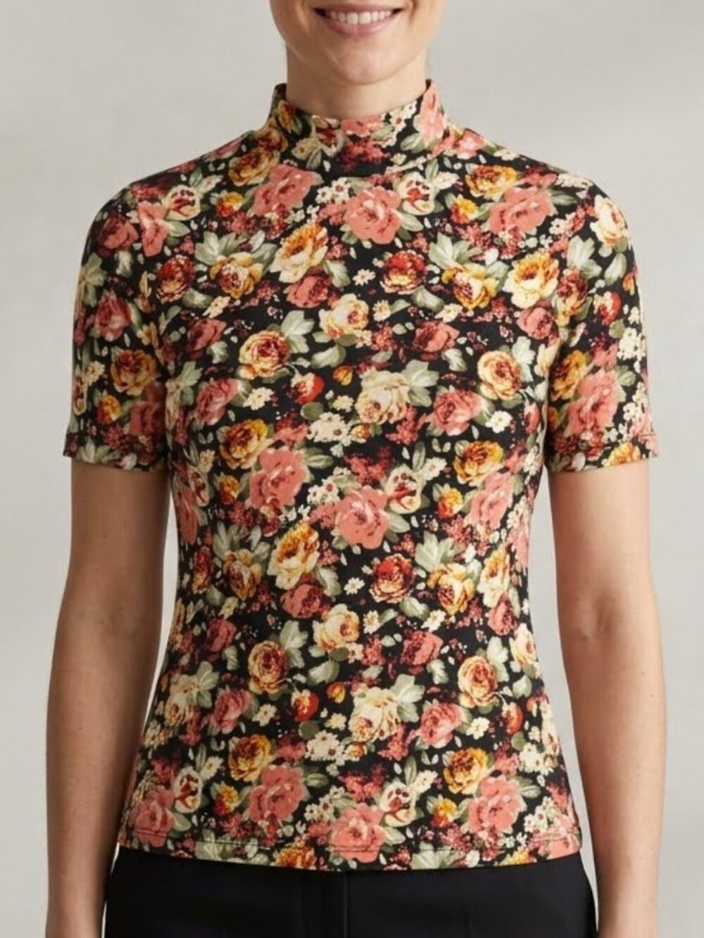 Pink Martini Floral Mock Neck Top